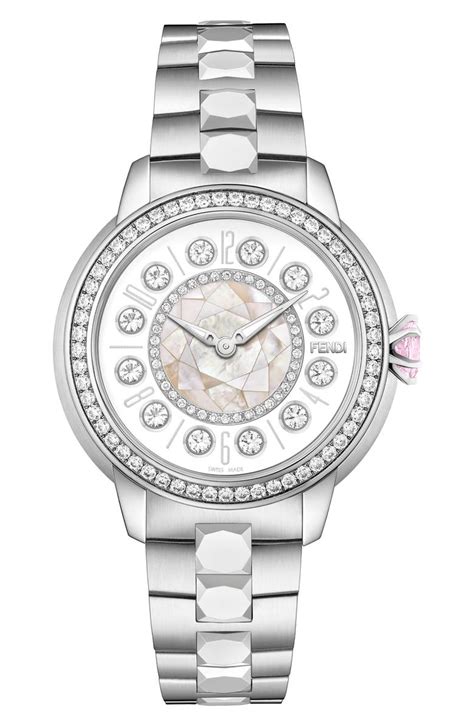 fendi ishine diamond bezel rotating bracelet watch 42 mm|fendi shirts for women.